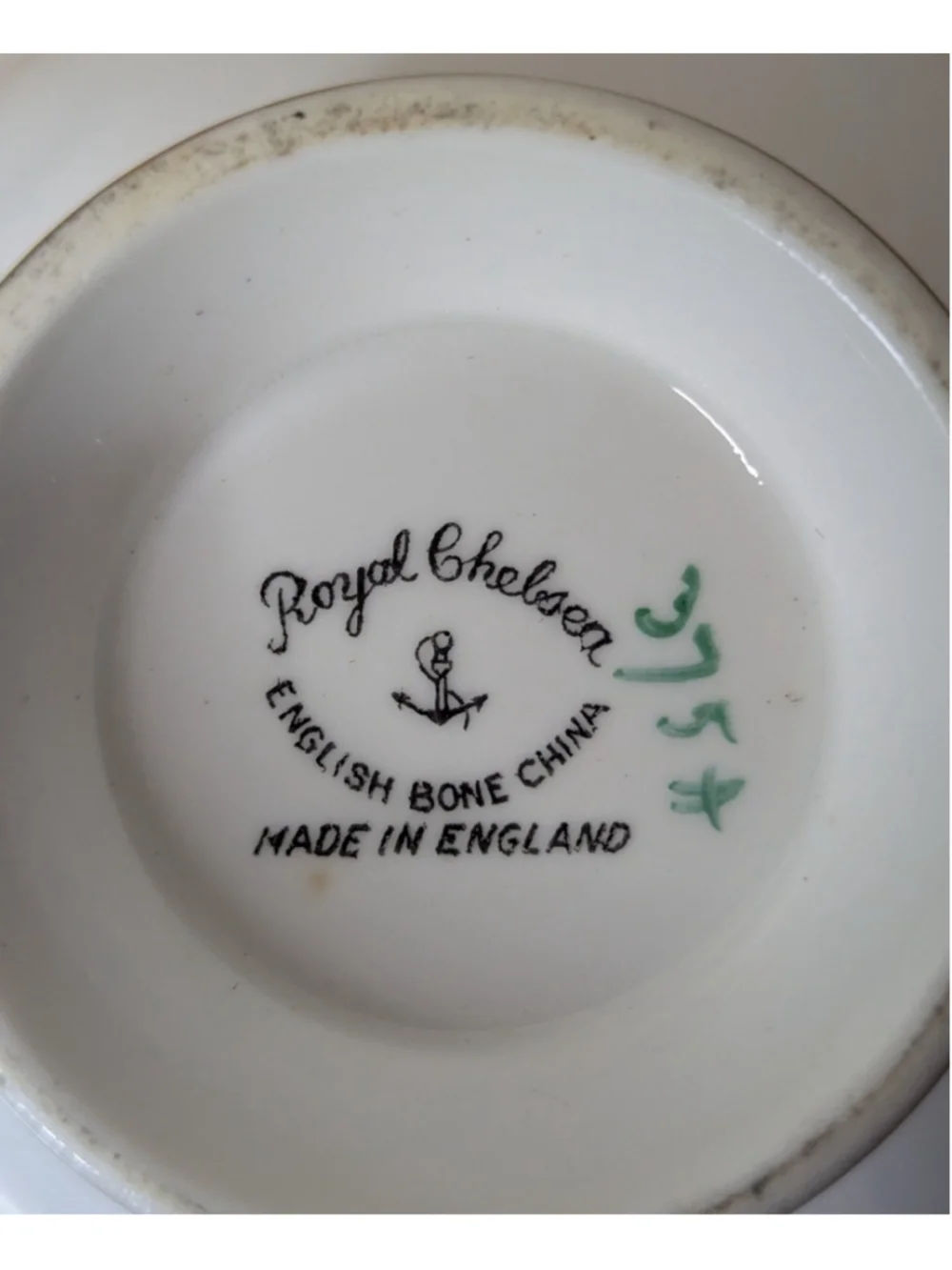 Royal Chelsea Bone China Tea Cup and Saucer Set, White and Gold Vintage